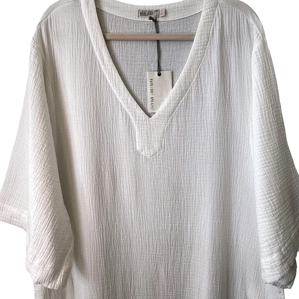 Barefoot Dreams Malibu Collection Crinkle Cotton V-Neck Caftan Dress Size L - Picture 10 of 10